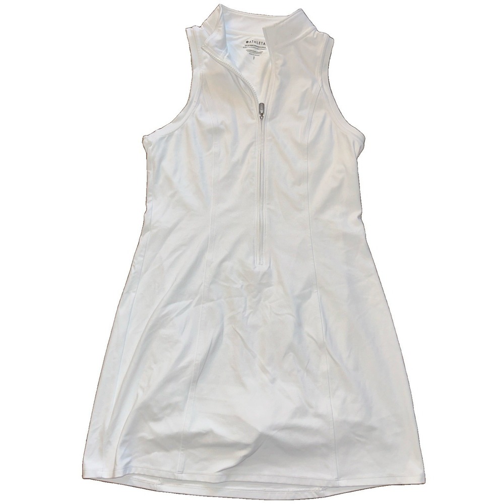 Athleta Women's Ace Tennis Dress White Size Small Sleeveless 1/2 Zip